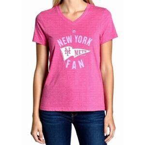 Majestic Girl's Youth Pink New York Mets Jersey Stars V-Neck T-Shirt Size L 14
